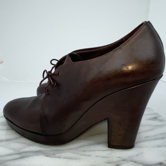 DKNY Brown Leather Platform Booties Italy size 9 Wedge Heel Victorian Steampunk - Picture 4 of 8